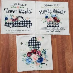 NEW: Floral Market Decorative Pillow Covers Set Linen Look 17  X 17"